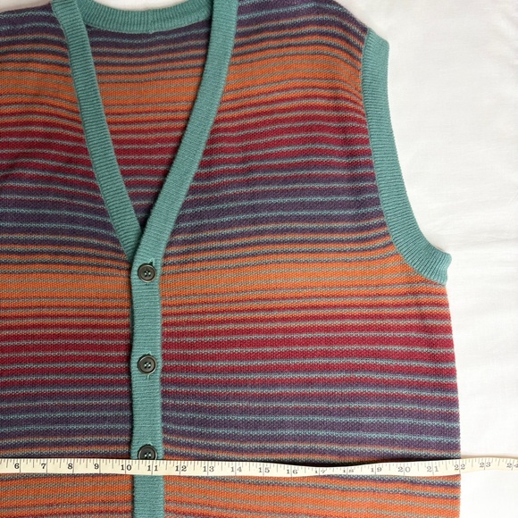 Mens Cashmere & Wool Blend Knit Vest Size Large Button Up Striped - Picture 10 of 12